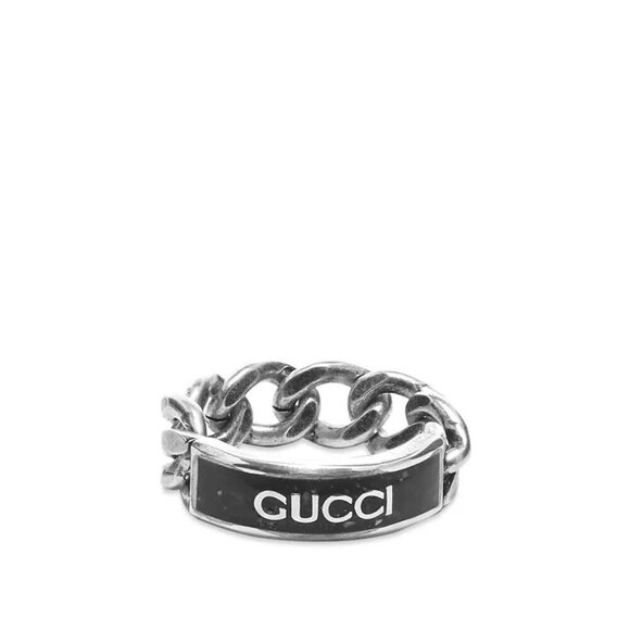 New Gucci Logo Chain Ring Silver Black Enamel Sz 21 IT 9.5 US - Picture 3 of 11